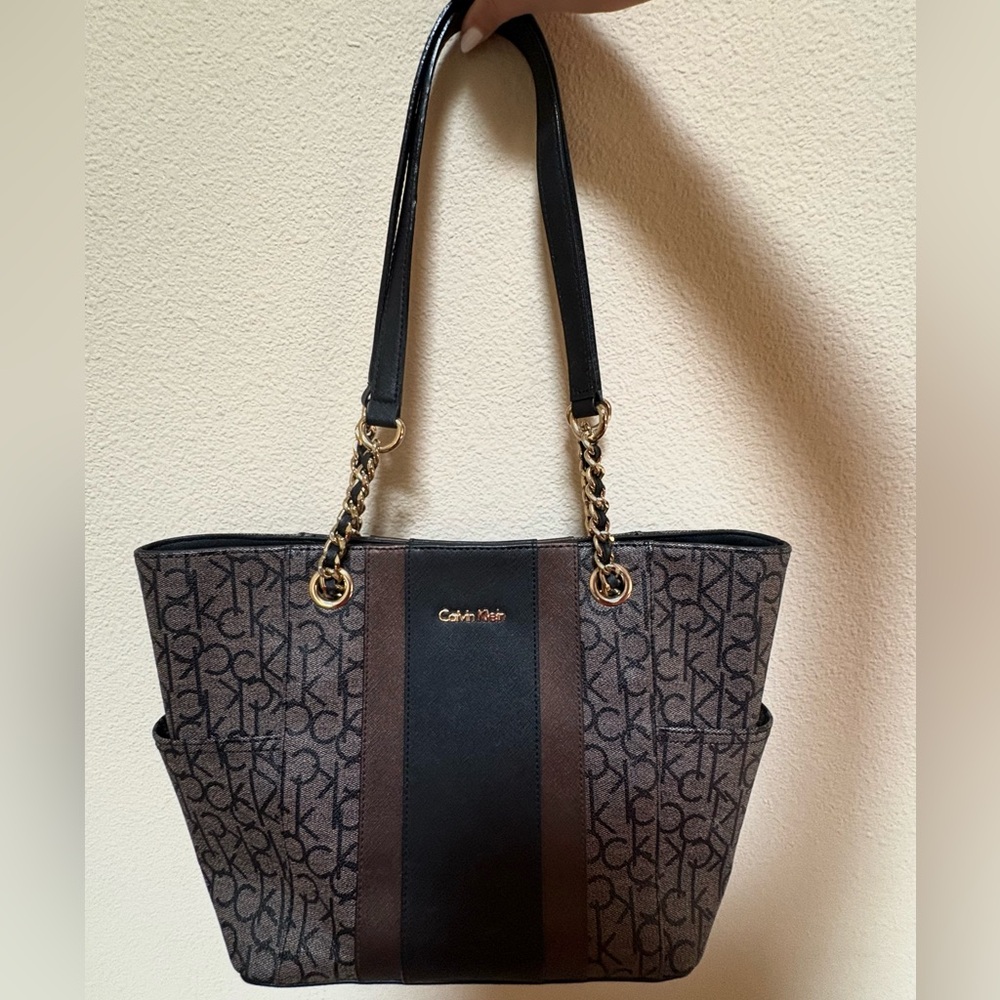Calvin Klein Black and Brown Signature Style Handbag
